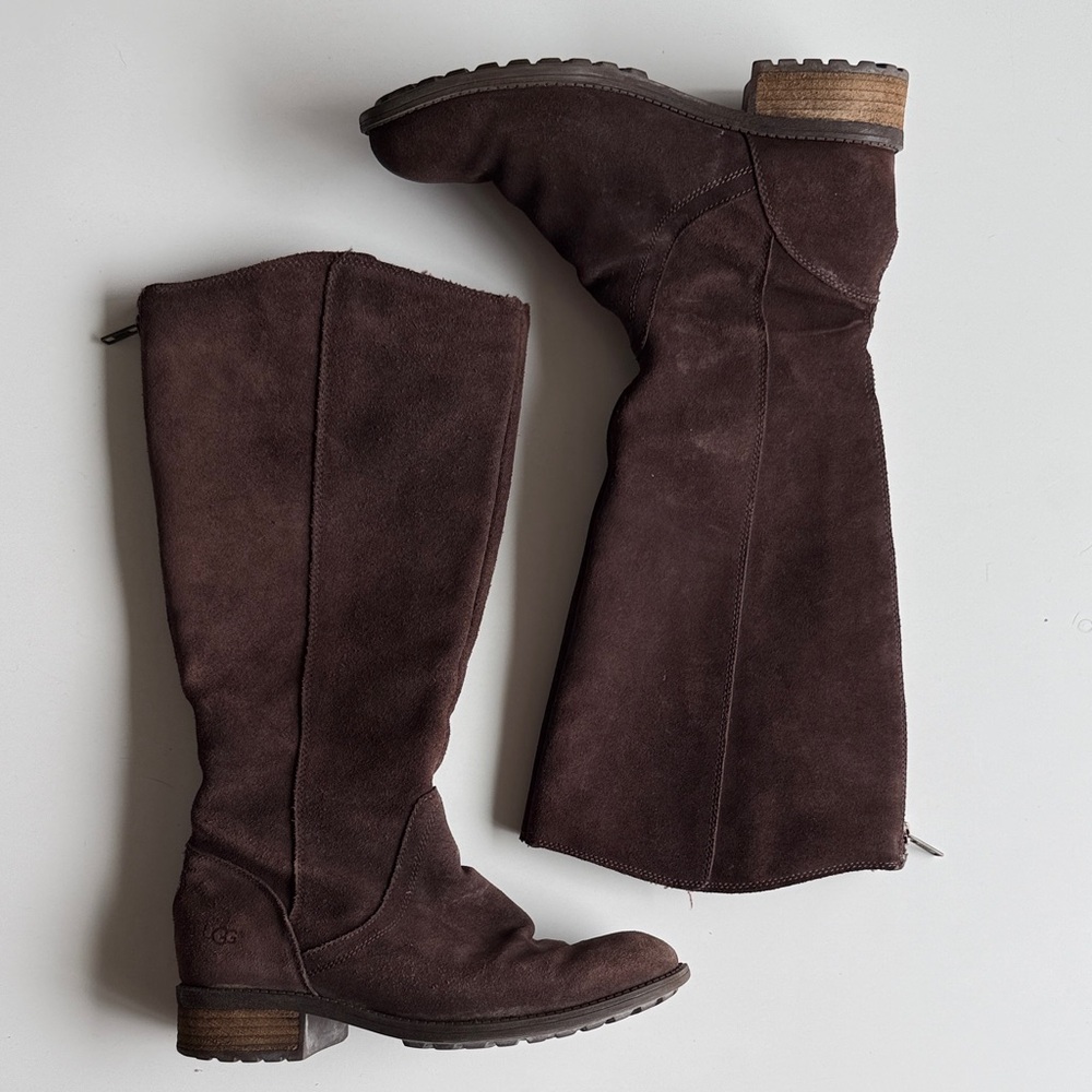 UGG brown suede riding knee high Seldon boots zip up 8.5 - Picture 5 of 16